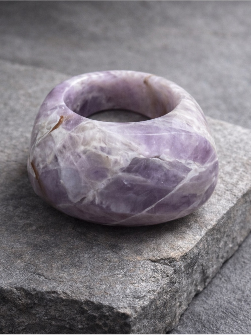 Chunky Amethyst Statement Ring Large Faceted Purple Carved Band Indie 7.75 #584